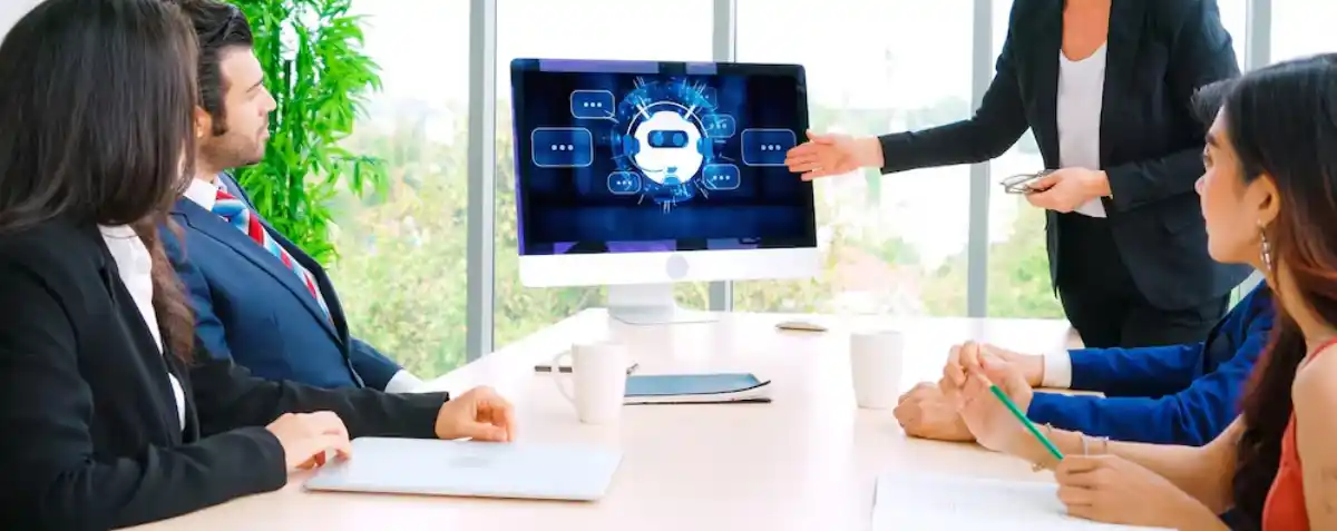 Business meeting with presentation display