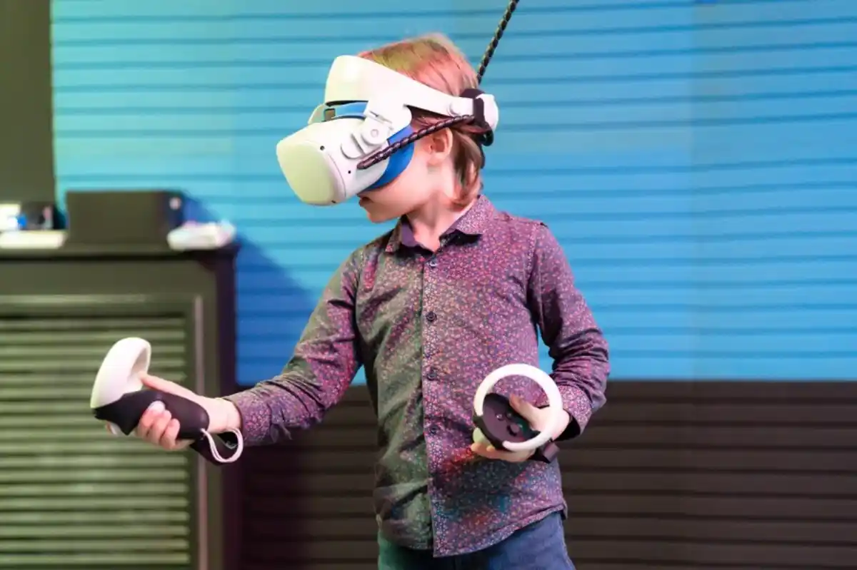 Child using virtual reality headset