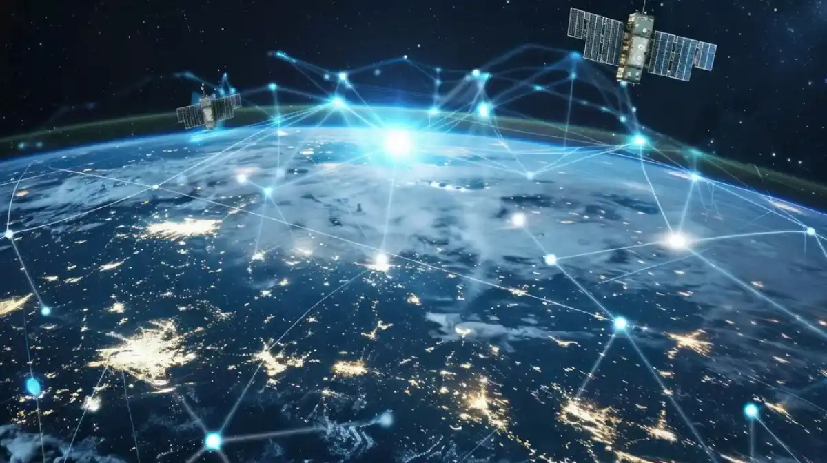 Earth and satellites connecting digitally